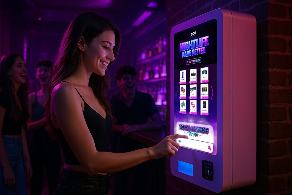 A female using a smart vending machine like Pod Plug